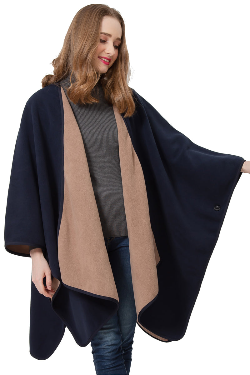 S6210 Navy  -Blanket Open Front Poncho Ruana Knit Cardigan Sweater Shawl Wrap Many Styles