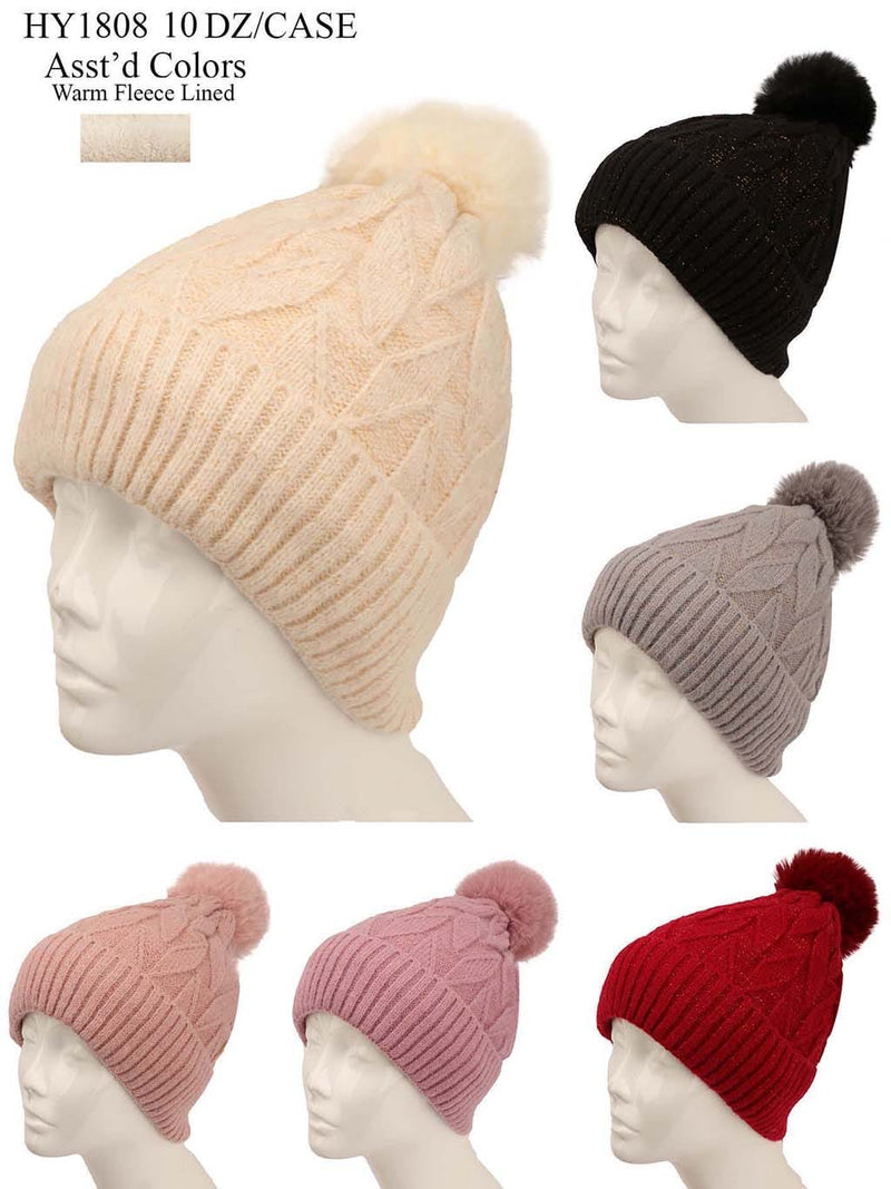 HY1808 - One Dozen Knit Hat with PomPom