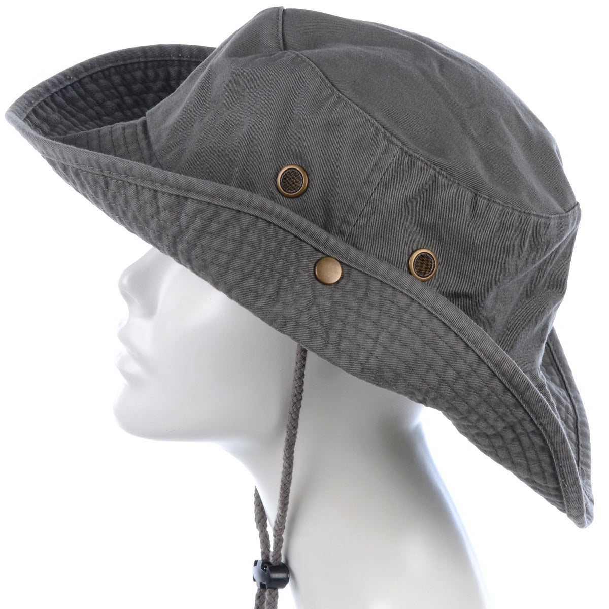 1510_GREY - One Piece Solid Color Bucket Hat W/ Bullet Belt