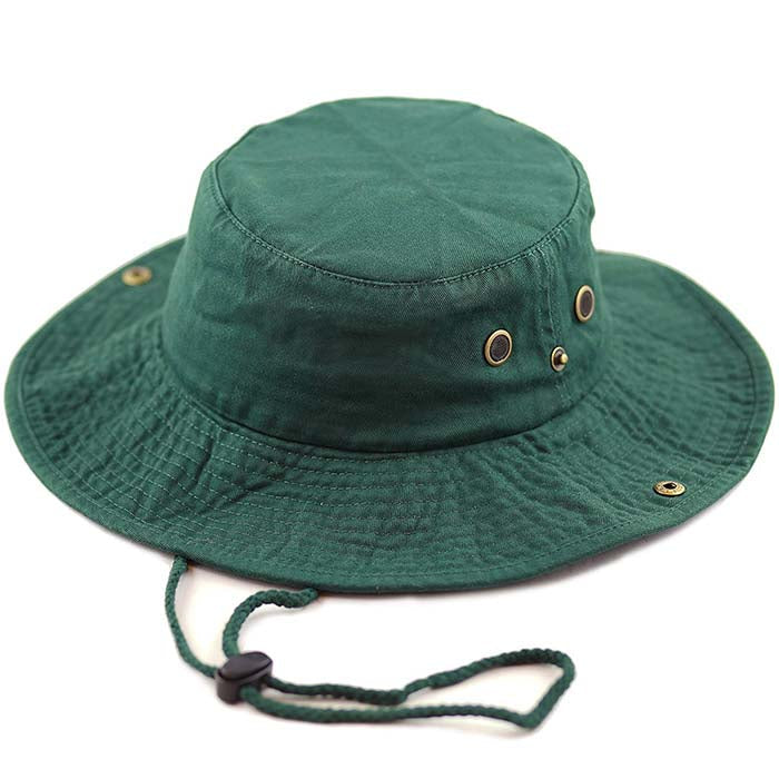 1510_DK GREEN - One Piece Solid Color Bucket Hat W/ Bullet Belt