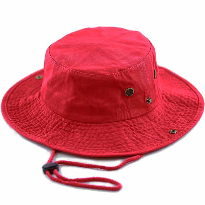 1510_RED - One Piece Solid Color Bucket Hat W/ Bullet Belt