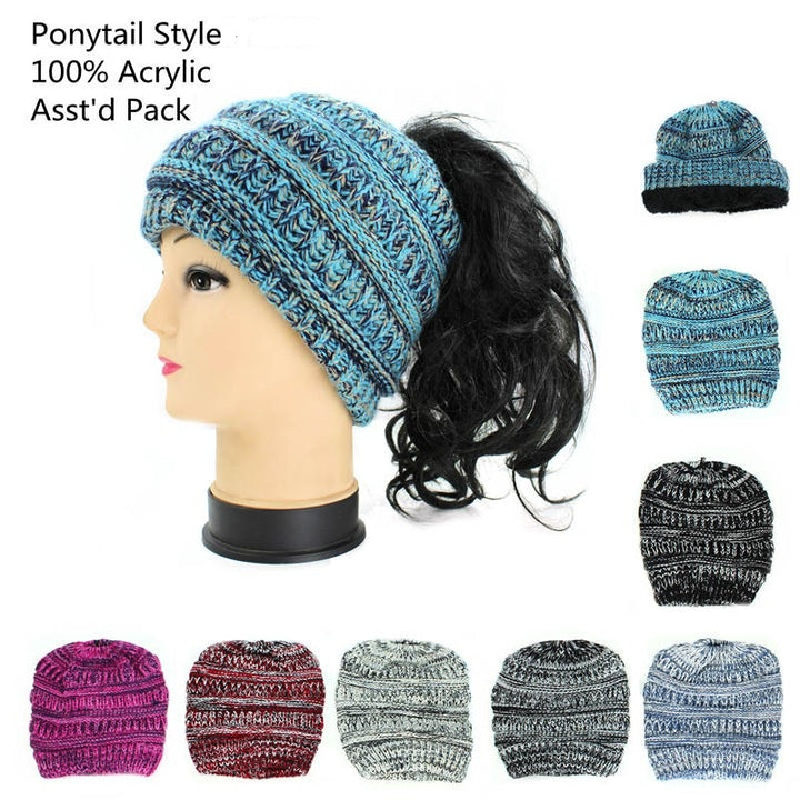 J501 - One Dozen Ponytail Beanie w/ Lining