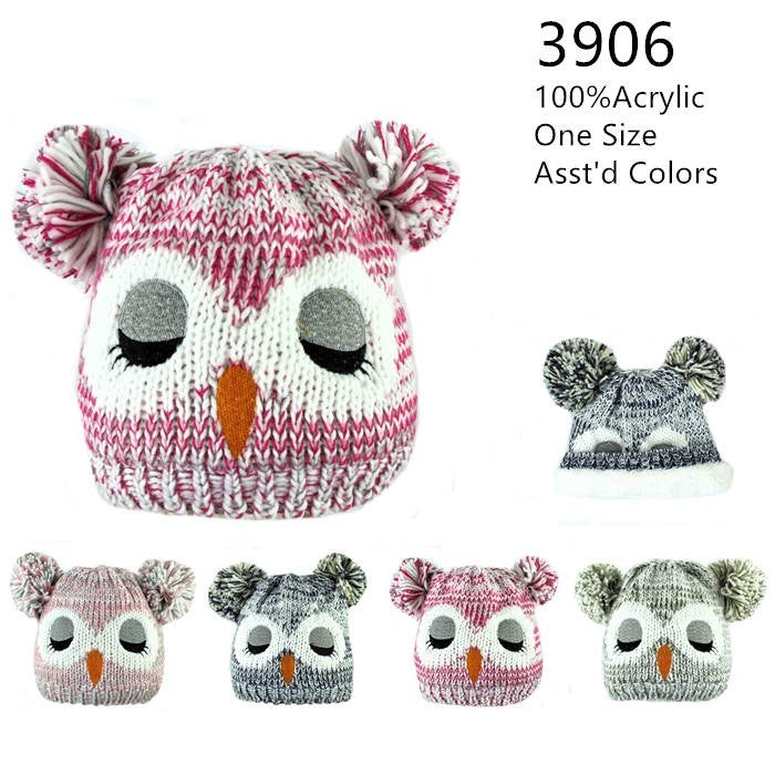 3906KID - One Dozen Kids Soft Warm Beanies Hat w/ Pom