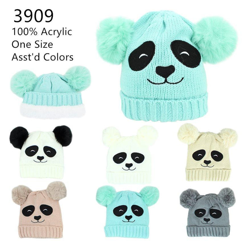 3909KID - One Dozen Kids Soft Warm Beanies Hat w/ Pom