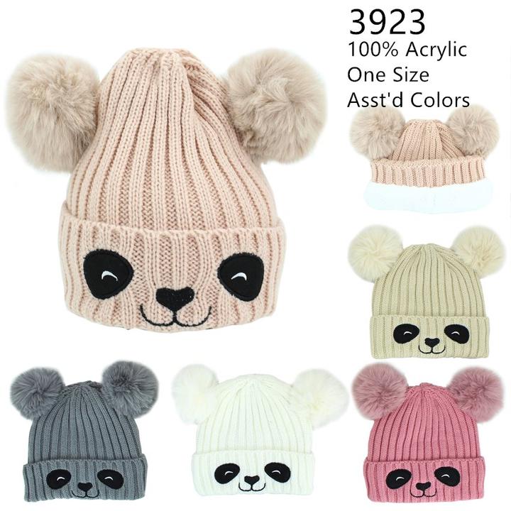 3923KID - One Dozen Kids Soft Warm Beanies Hat w/ Pom