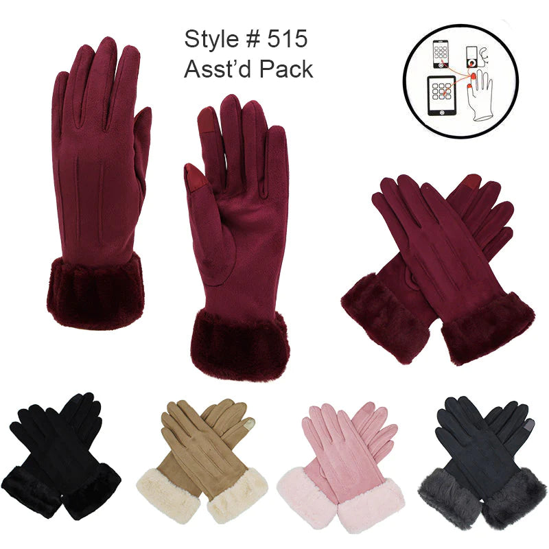 515 - One Dozen Ladies Faux Suede Texting Gloves