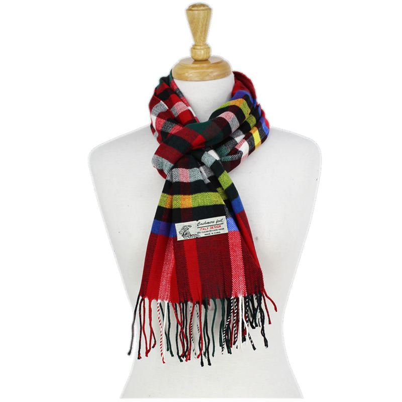 CM57 - One Dozen Multi Red Cashmere Feel Scarves