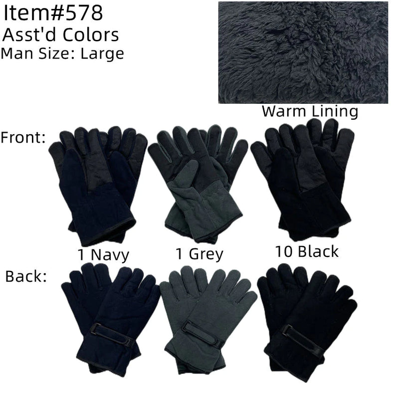 578 - One Dozen Mens Fleece Gloves