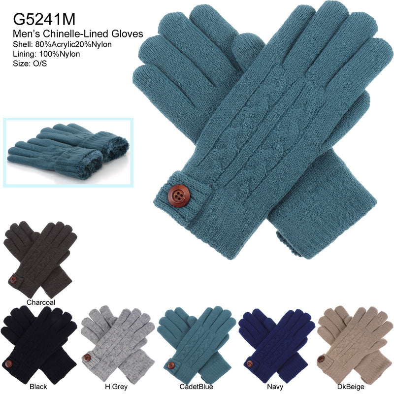 G5241M - One Dozen Mens Chinelle-Lined Gloves