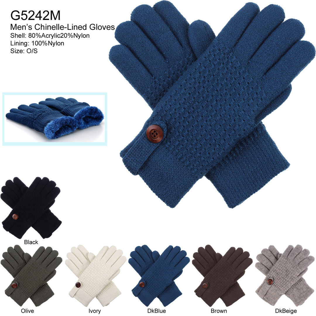 G5242M - One Dozen Mens Chinelle-Lined Gloves
