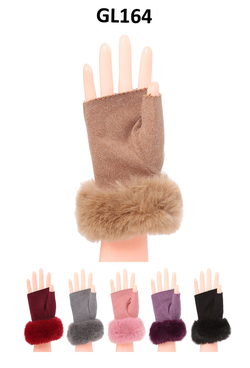 GL164 - One Dozen Ladies Fingerless Gloves Fur Trim