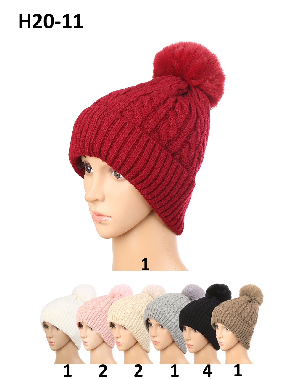 H20-11 - One Dozen Knit Hat with PomPom