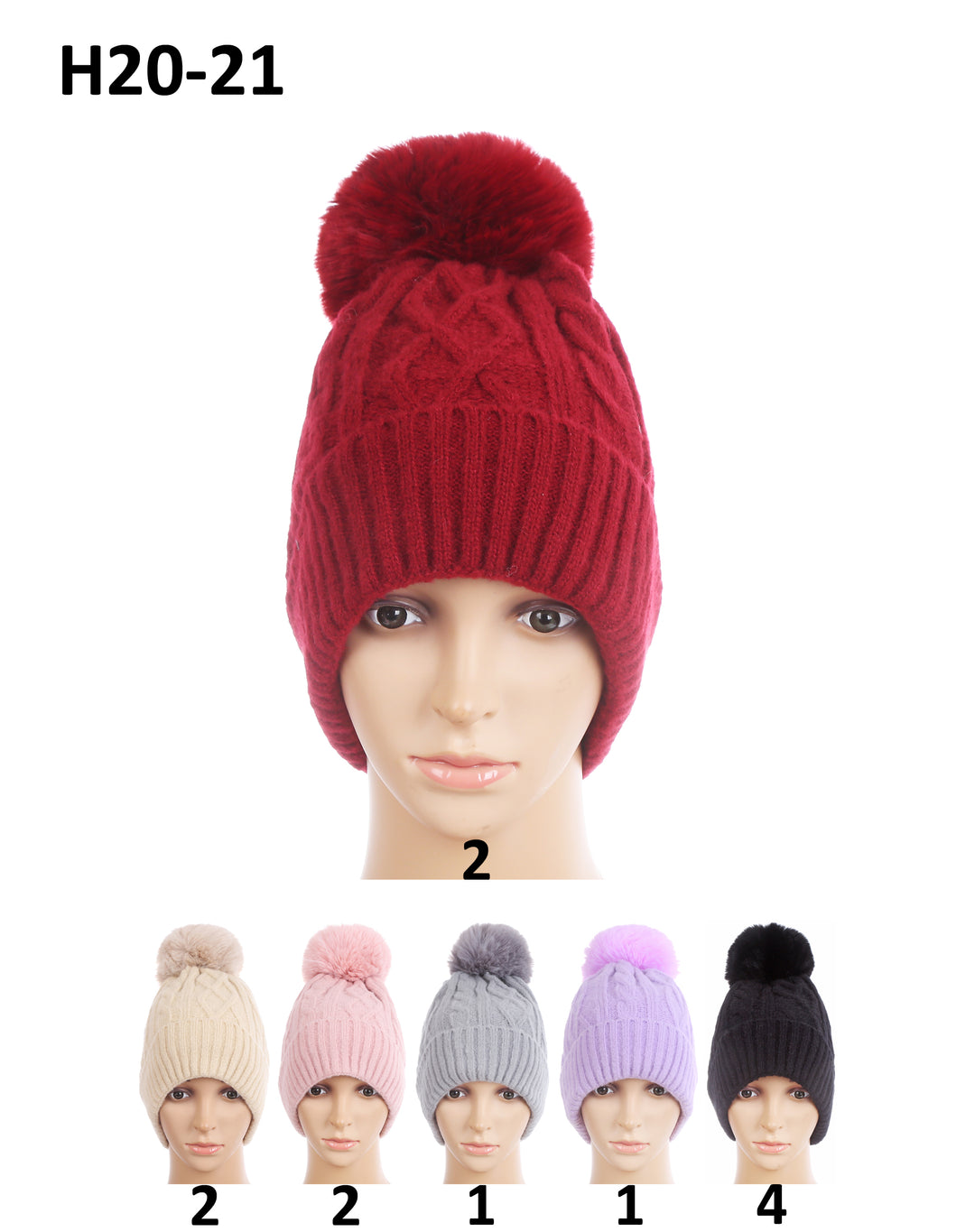 H20-21 - One Dozen Knit Hat with PomPom