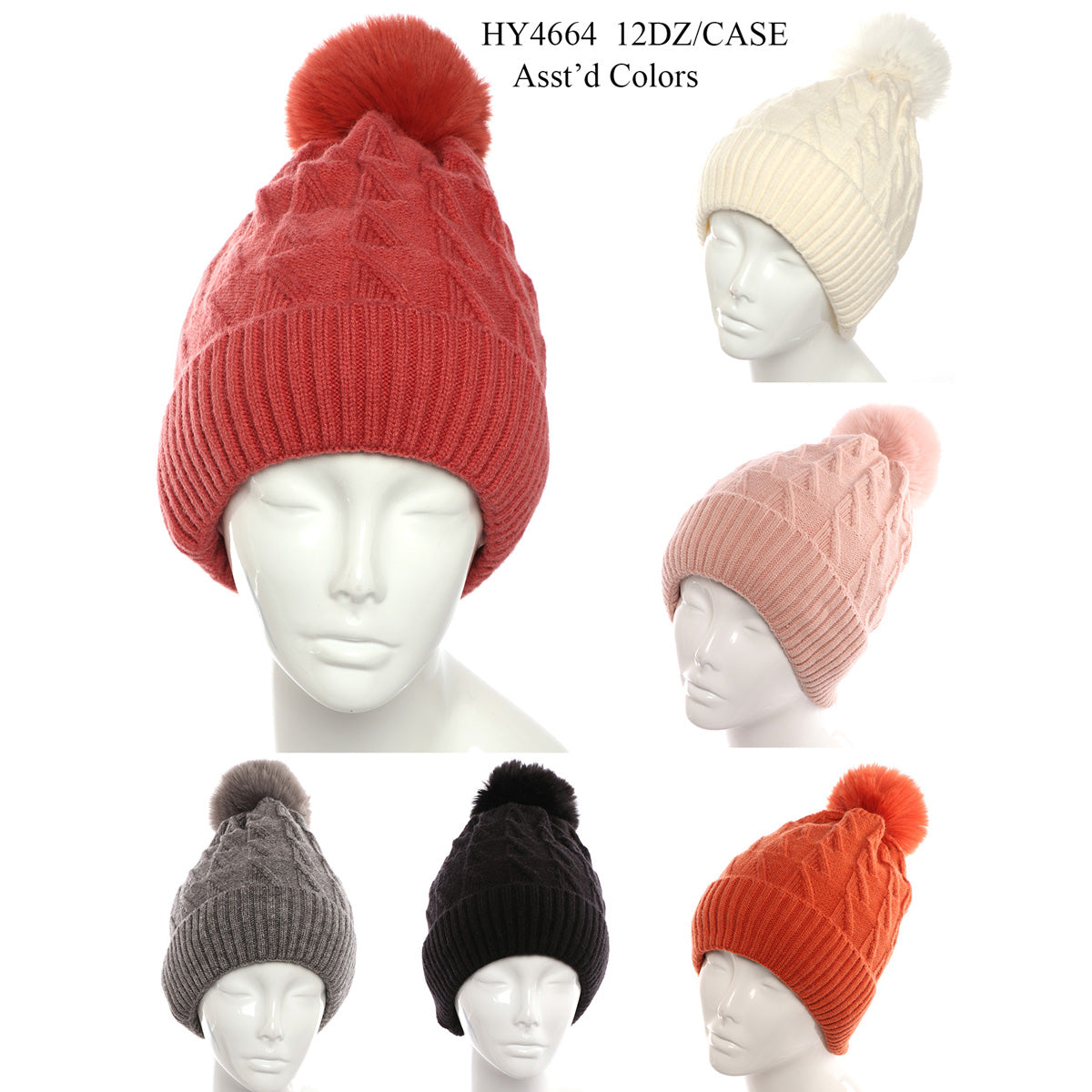 HY4664 - One Dozen Knit Hat with PomPom