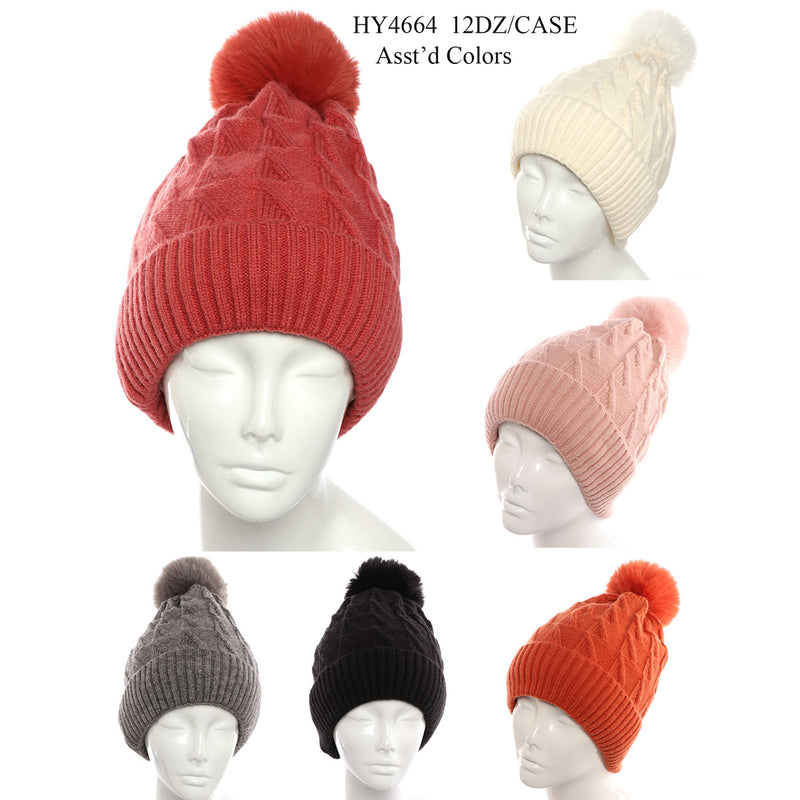 HY4664 - One Dozen Knit Hat with PomPom