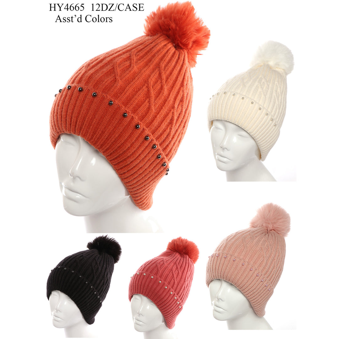 HY4665 - One Dozen Knit Hat with PomPom