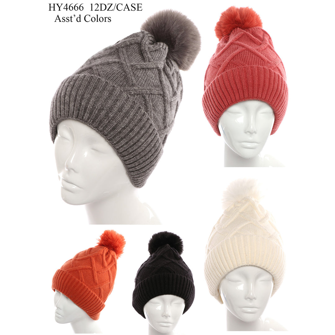 HY4666 - One Dozen Knit Hat with PomPom