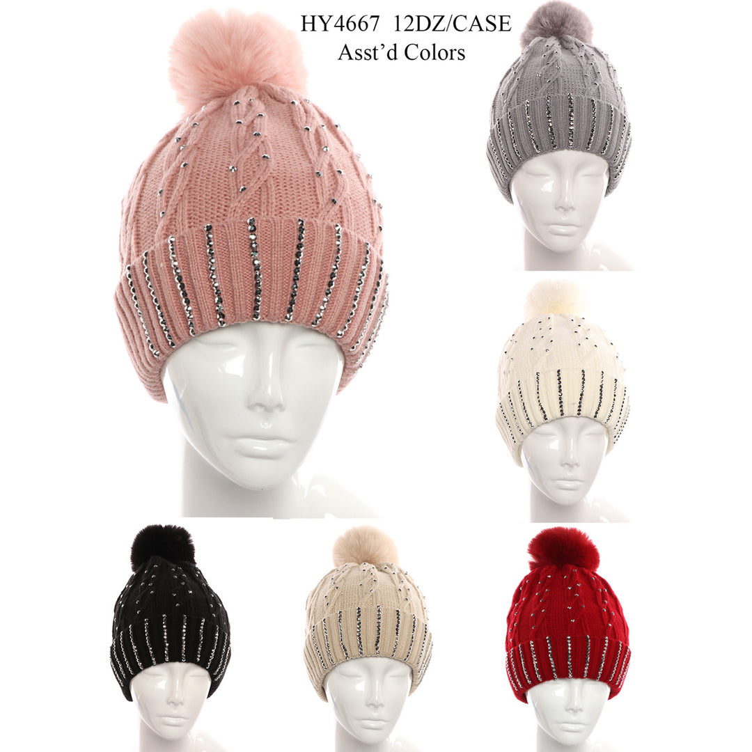 HY4667 - One Dozen Knit Hat with PomPom