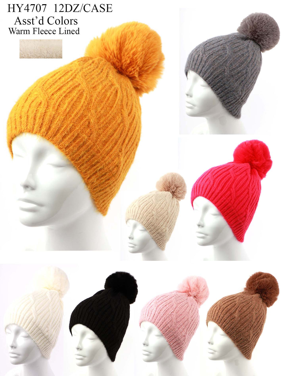 HY4707 - One Dozen Knit Hat with PomPom
