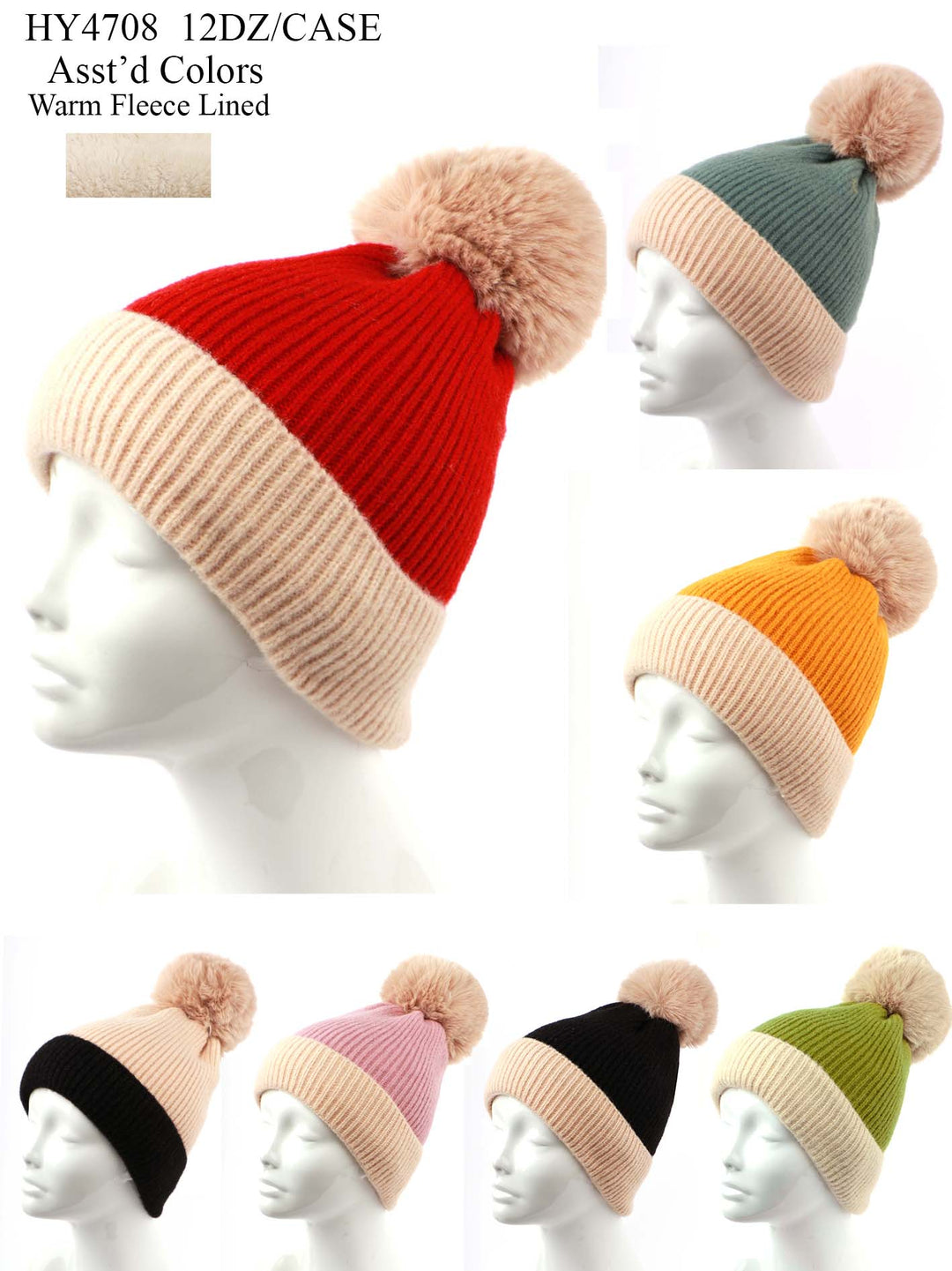 HY4708 - One Dozen Knit Hat with PomPom