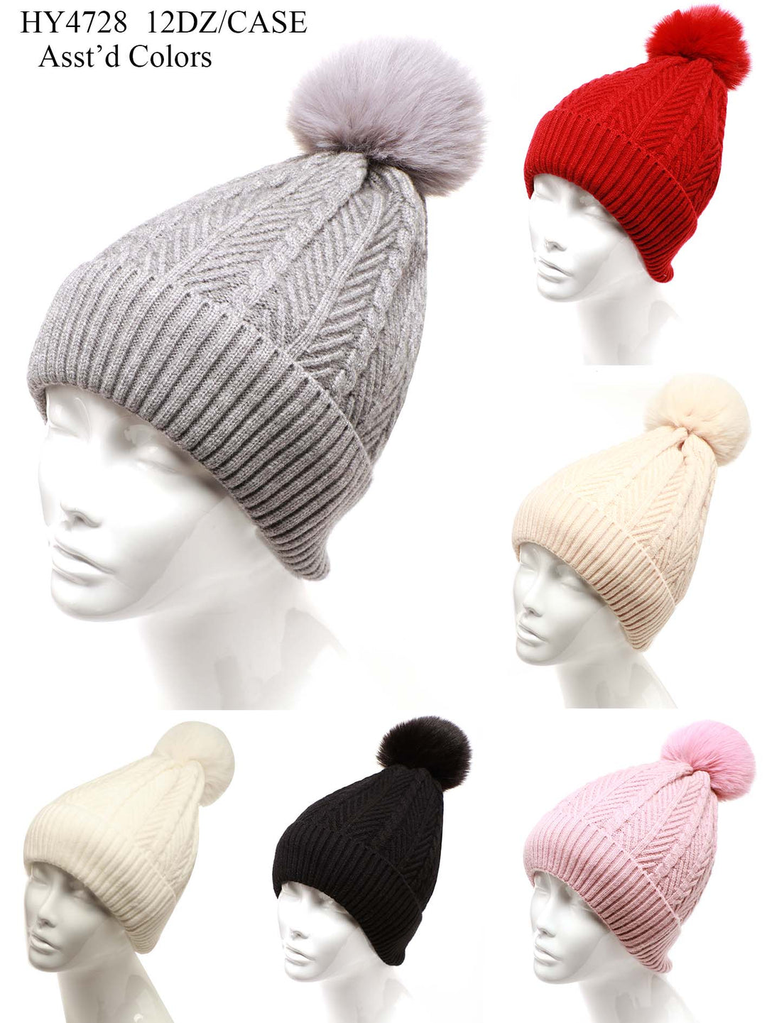 HY4728 - One Dozen Knit Hat with PomPom