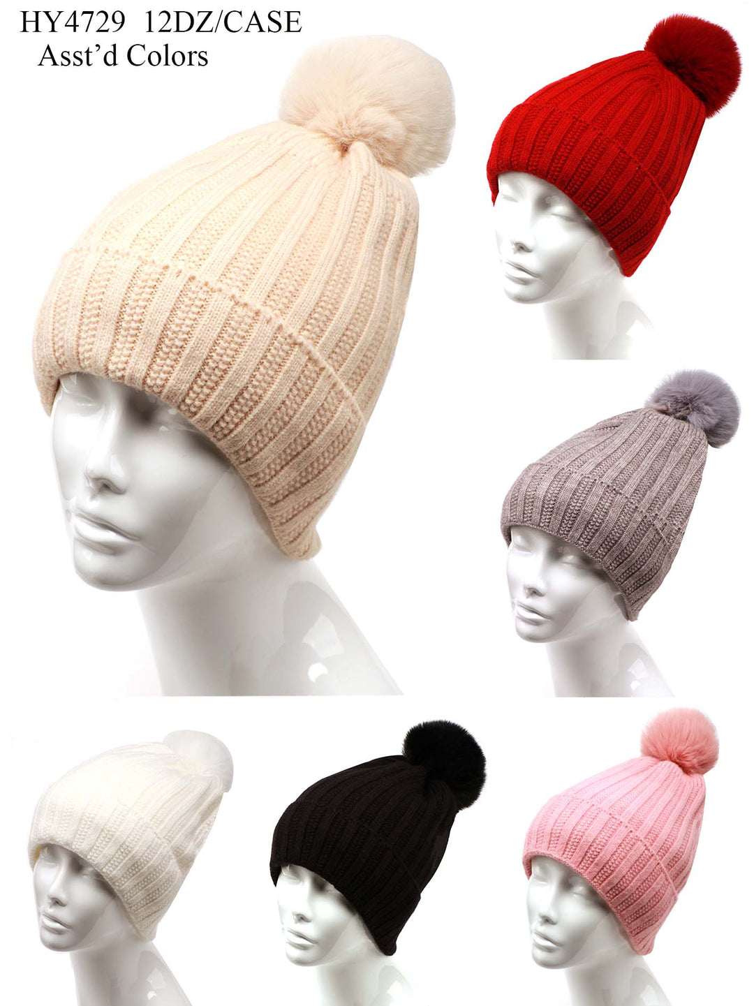 HY4729 - One Dozen Knit Hat with PomPom