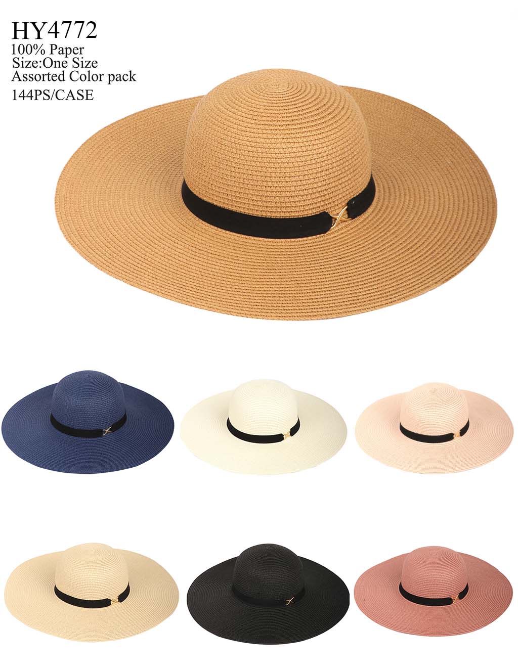 HY4772 - One Dozen straw floppy Hats