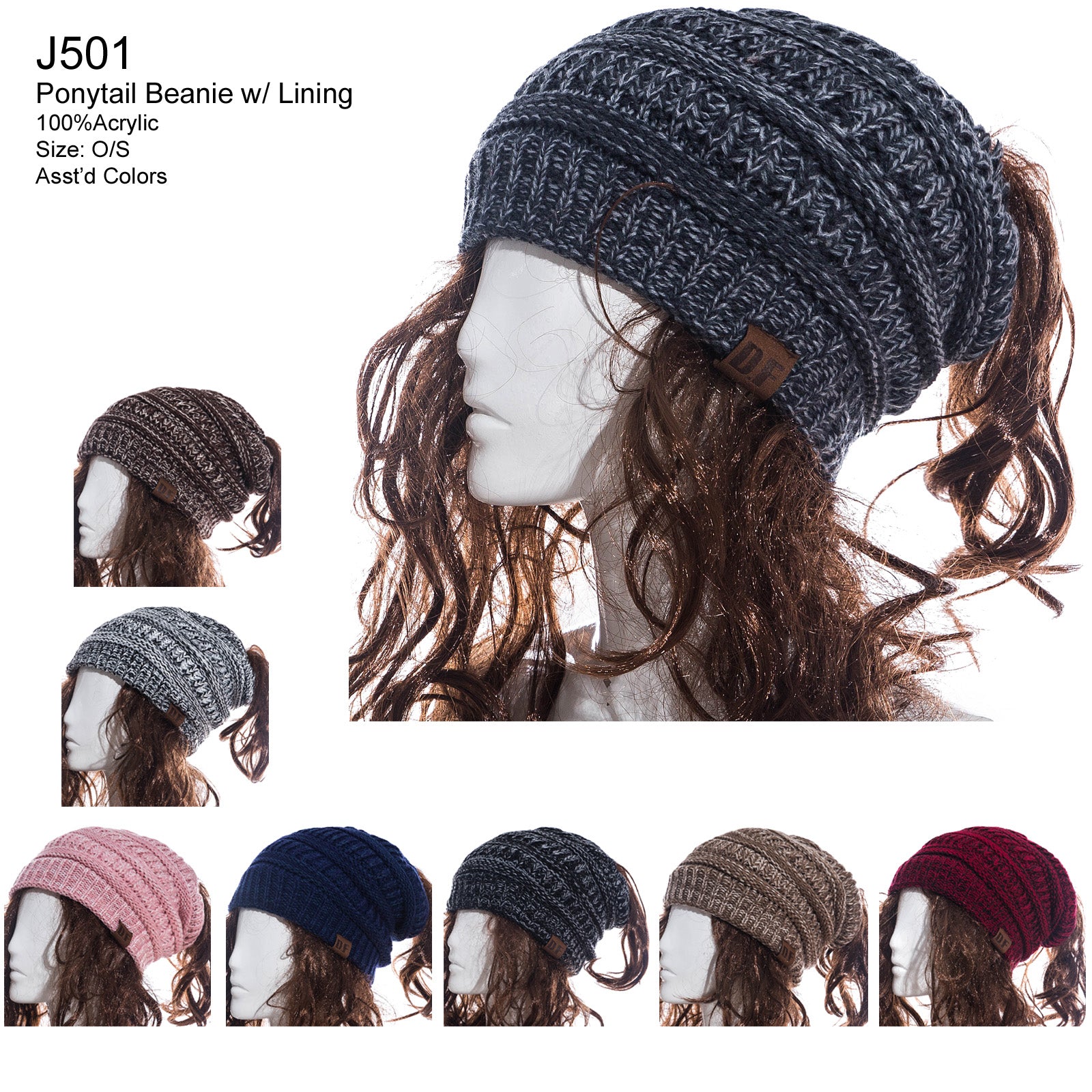 J501 - One Dozen Ponytail Beanie w/ Lining