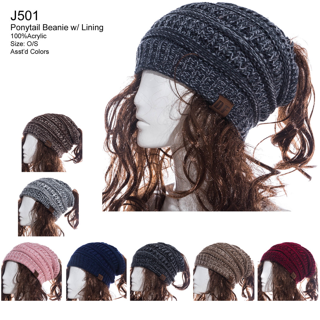 J501 - One Dozen Ponytail Beanie w/ Lining