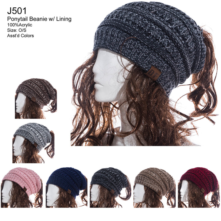 J501 - One Dozen Ponytail Beanie w/ Lining