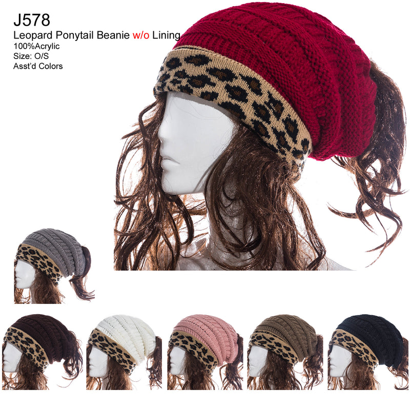 J578 - One Dozen Ponytail Beanie w/o Lining