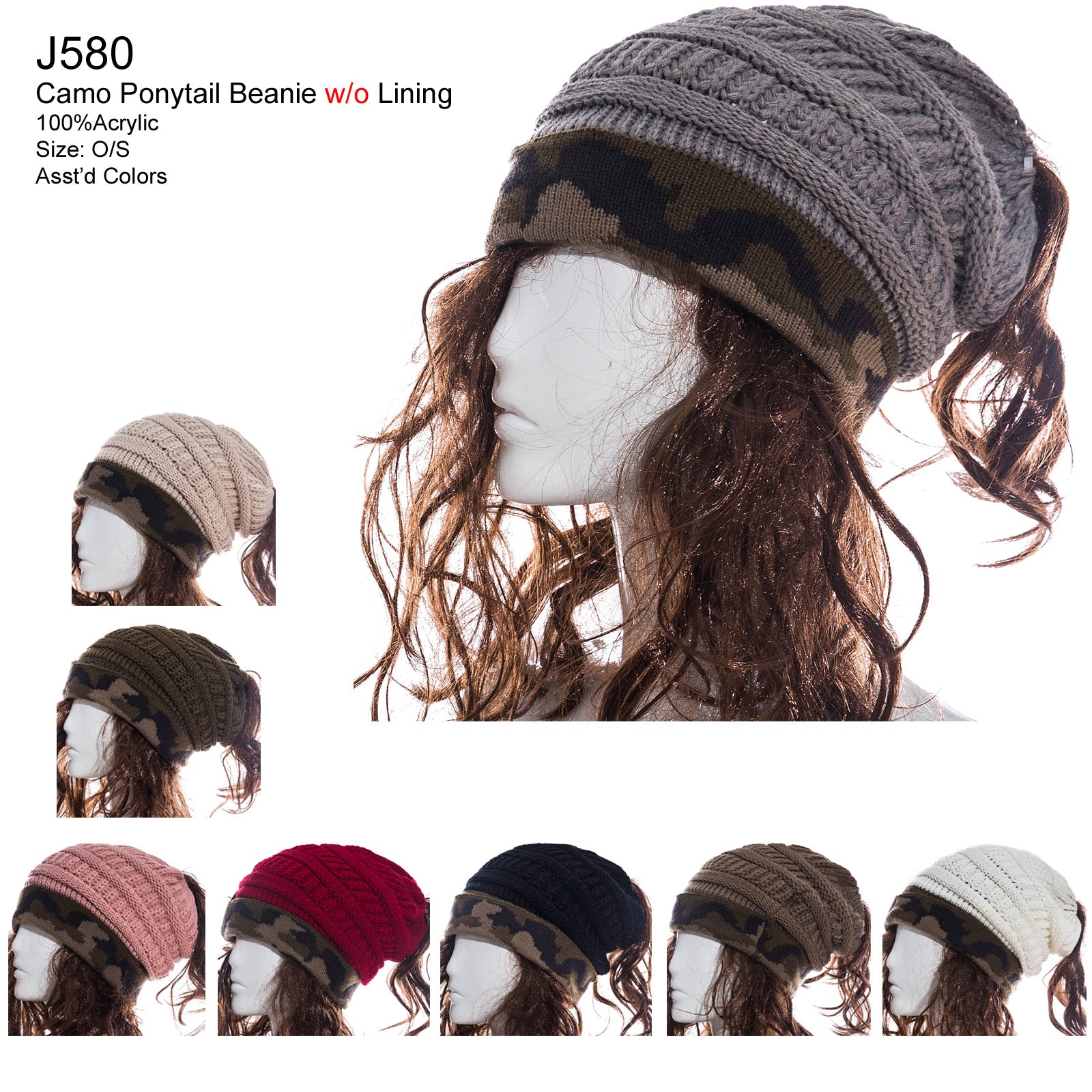 J580 - One Dozen Ponytail Beanie w/o Lining