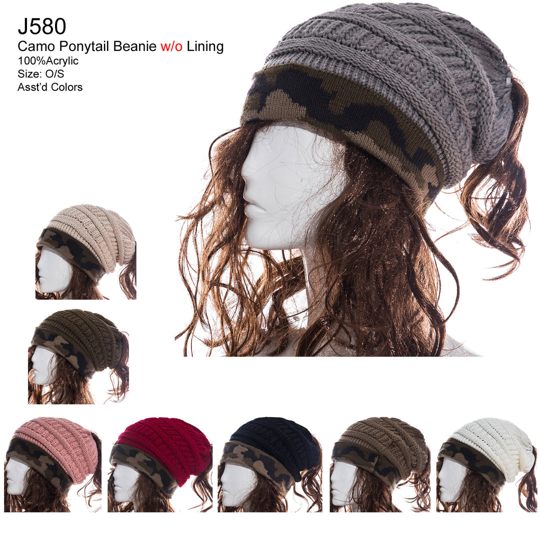 J580 - One Dozen Ponytail Beanie w/o Lining
