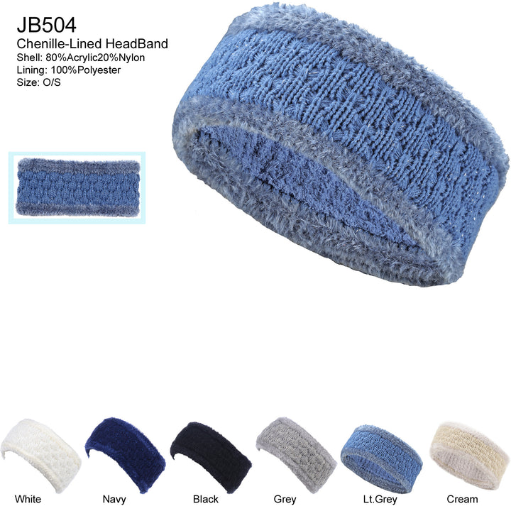 JB504 - One Dozen  Solid Warm Fleece Lined Knit Headband