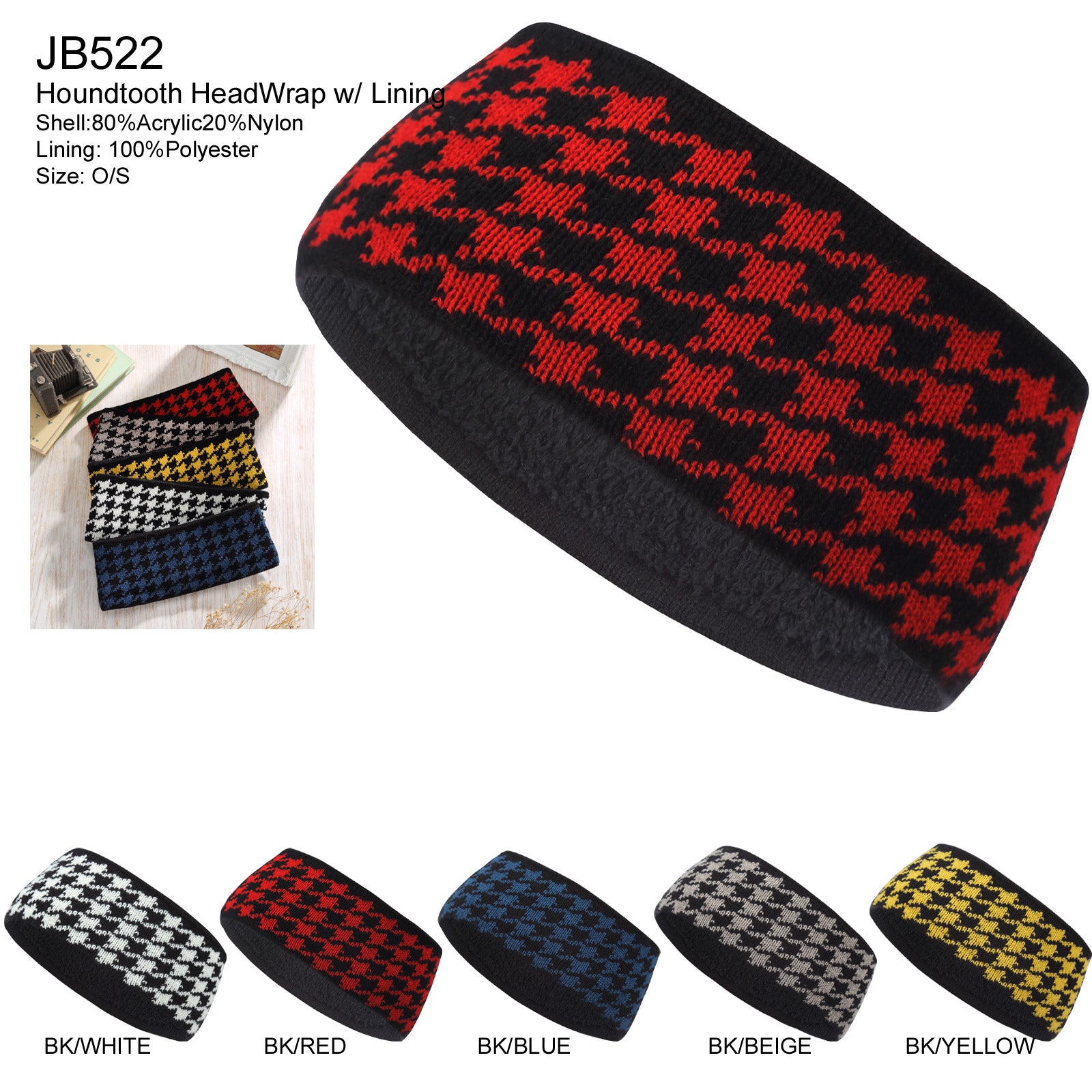JG525 - One Dozen Ladies Houndstooth Pattern knside Fur Lining Gloves