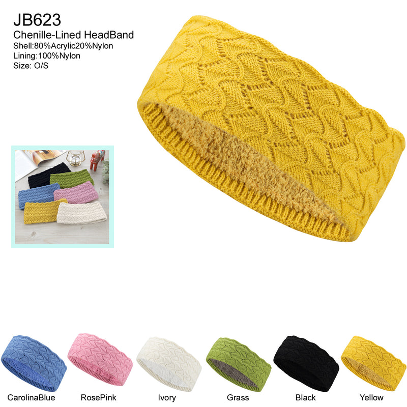 JB623 - One Dozen Knitted Fuzzy Lined Ear Warmer Headband