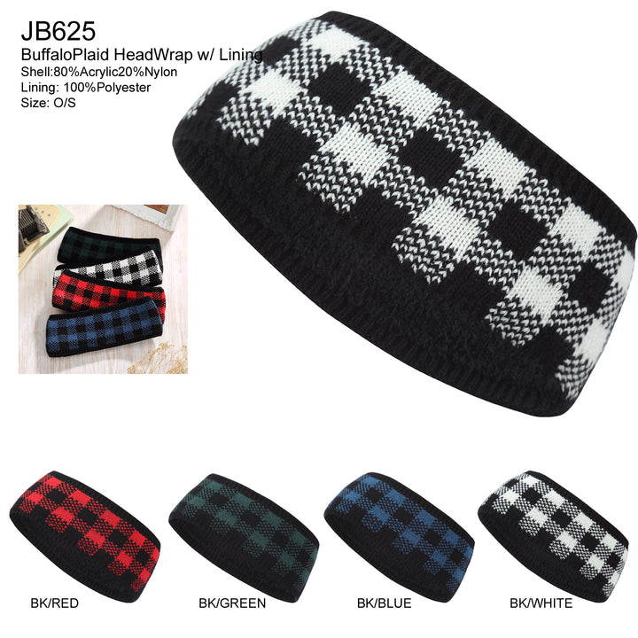 JB625 - One Dozen Headband w/ Buffalo Plaid Accents