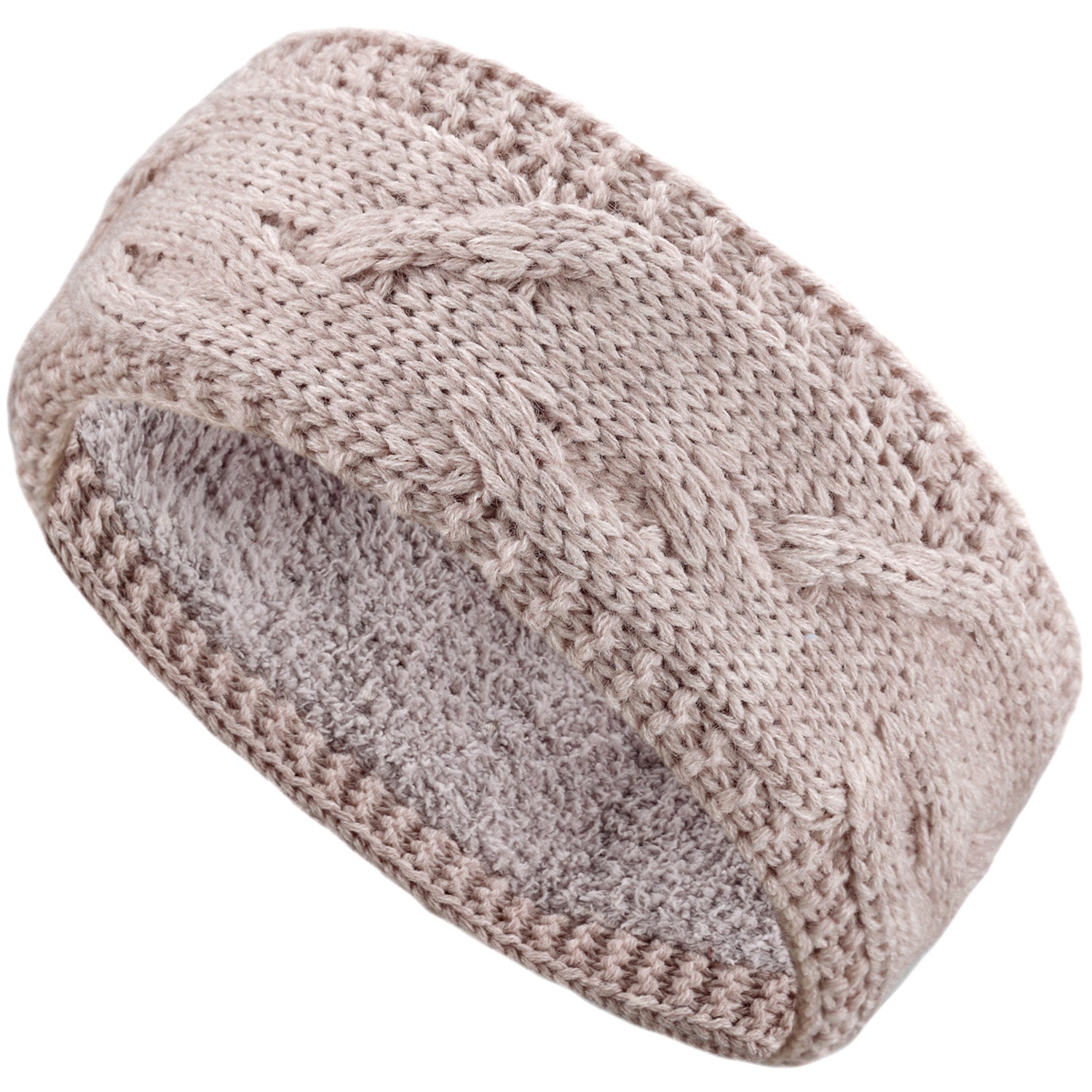 JB707 - One Dozen Cable Knit Fuzzy Lined Ear Warmer Headband