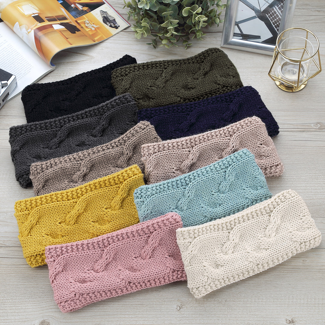 JB707 - One Dozen Cable Knit Fuzzy Lined Ear Warmer Headband