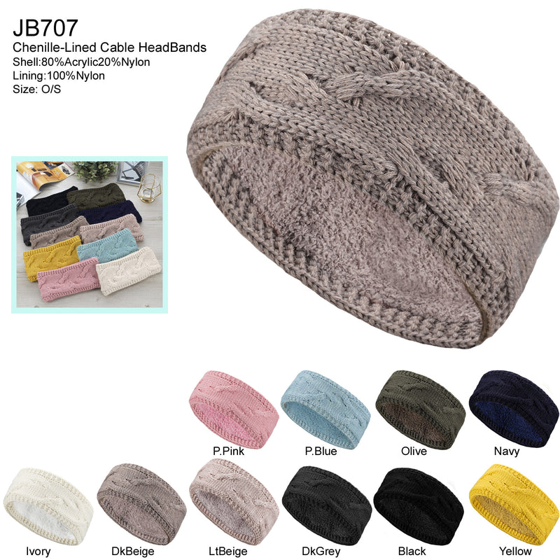 JB707 - One Dozen Cable Knit Fuzzy Lined Ear Warmer Headband