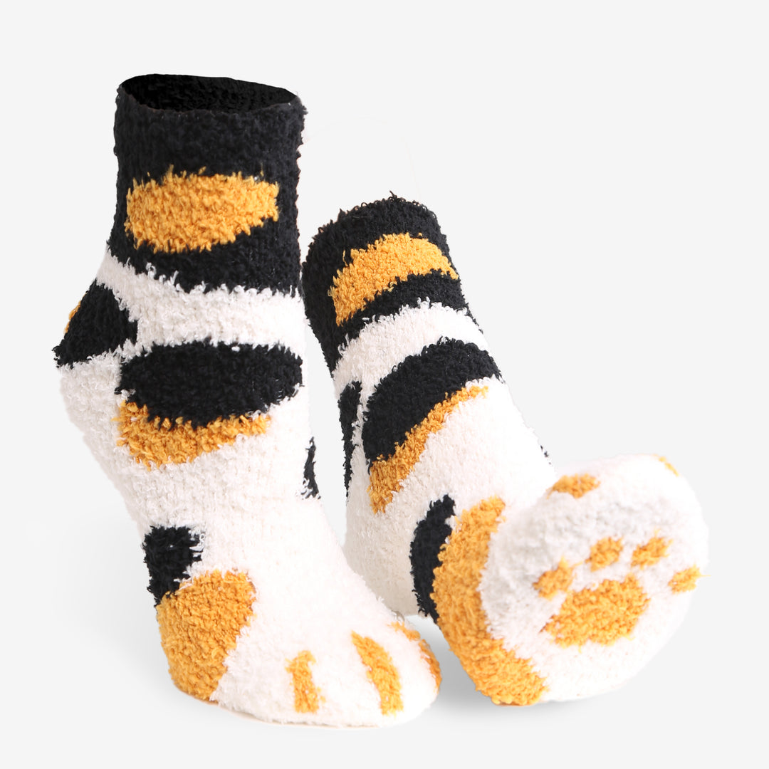 JCS102 - CAT PRINT LUXURY SOFT MINI-CREW SOCKS W/ PAW PRINT - 6PC SET