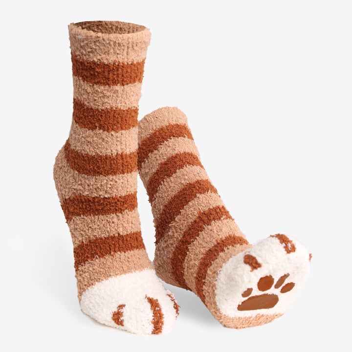 JCS102 - CAT PRINT LUXURY SOFT MINI-CREW SOCKS W/ PAW PRINT - 6PC SET