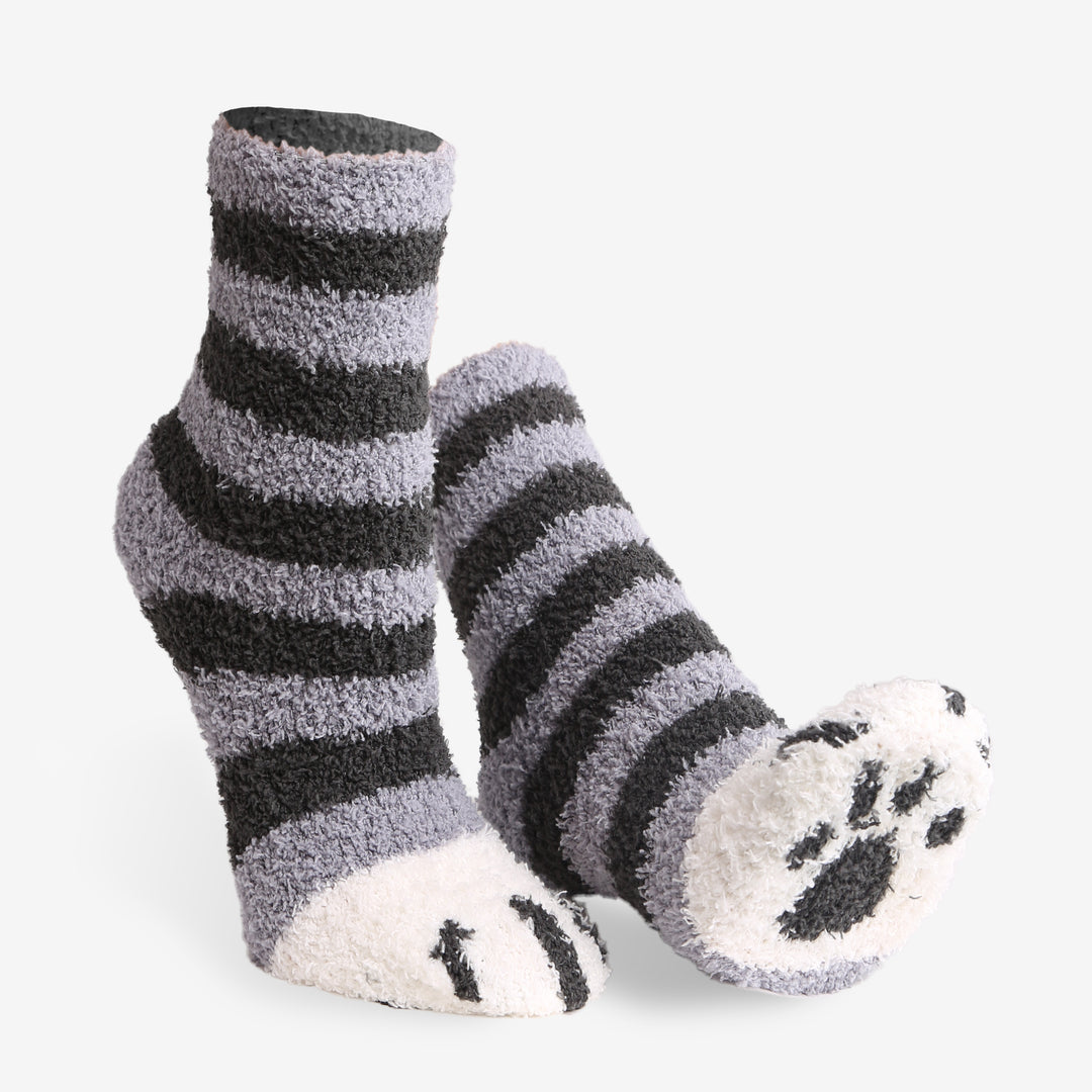 JCS102 - CAT PRINT LUXURY SOFT MINI-CREW SOCKS W/ PAW PRINT - 6PC SET