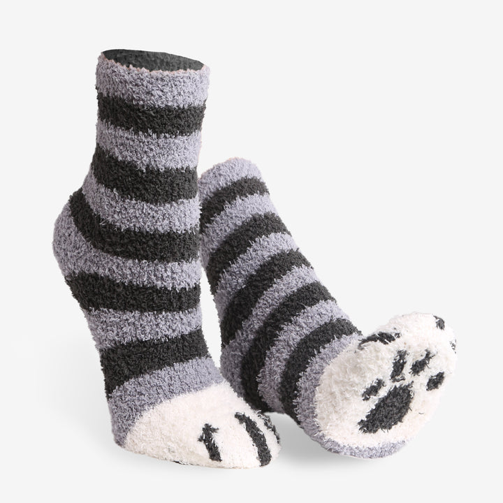 JCS102 - CAT PRINT LUXURY SOFT MINI-CREW SOCKS W/ PAW PRINT - 6PC SET