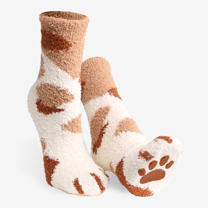 JCS102 - CAT PRINT LUXURY SOFT MINI-CREW SOCKS W/ PAW PRINT - 6PC SET