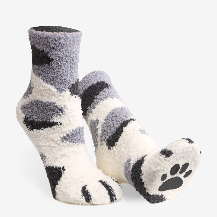 JCS102 - CAT PRINT LUXURY SOFT MINI-CREW SOCKS W/ PAW PRINT - 6PC SET
