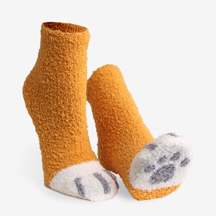 JCS102 - CAT PRINT LUXURY SOFT MINI-CREW SOCKS W/ PAW PRINT - 6PC SET