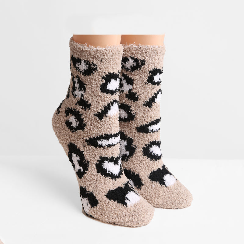 JCS105 - LEOPARD PRINT LUXURY SOFT MINI-CREW SOCKS - 6PC SET