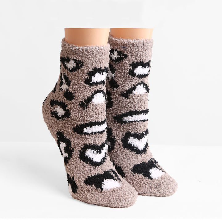 JCS105 - LEOPARD PRINT LUXURY SOFT MINI-CREW SOCKS - 6PC SET