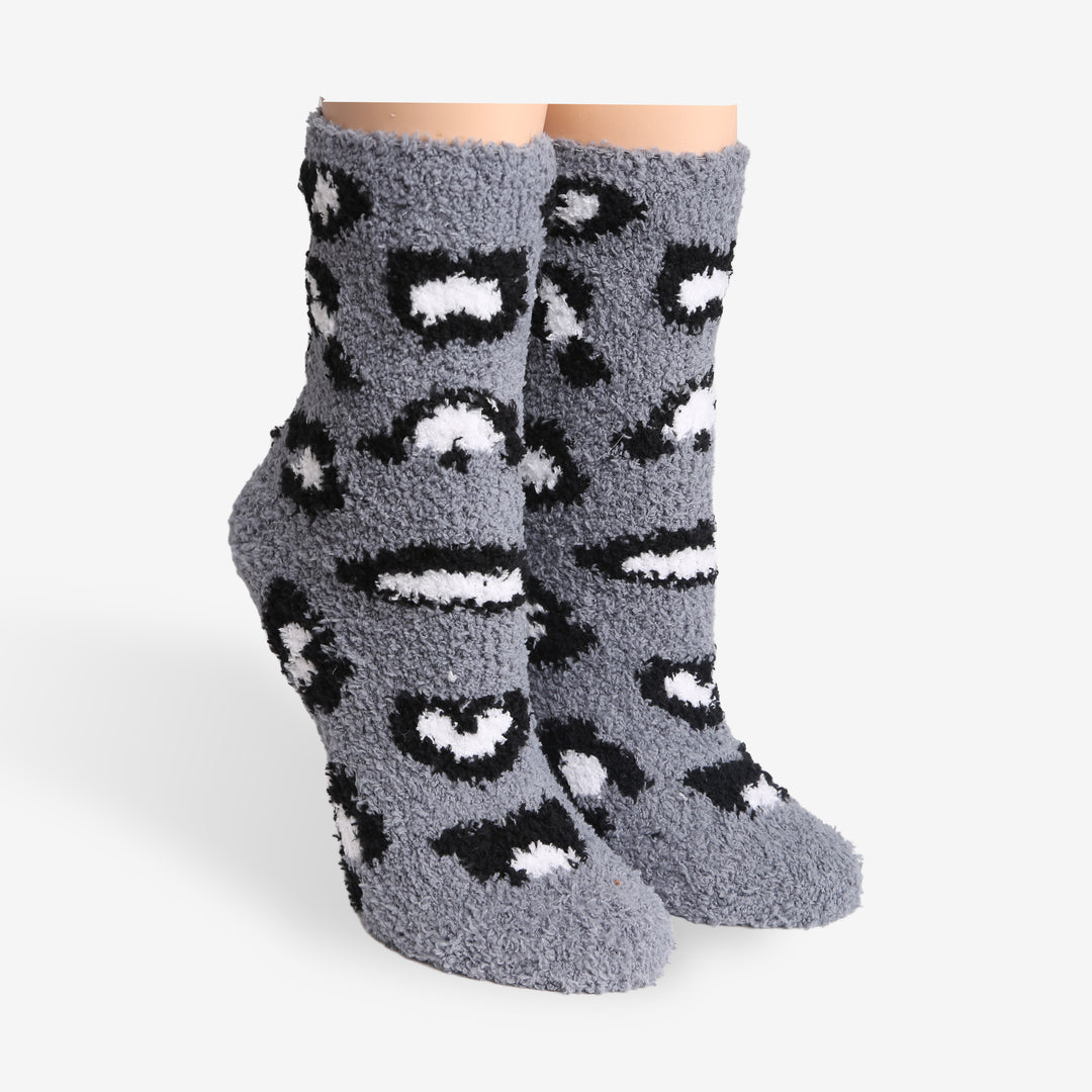 JCS105 - LEOPARD PRINT LUXURY SOFT MINI-CREW SOCKS - 6PC SET